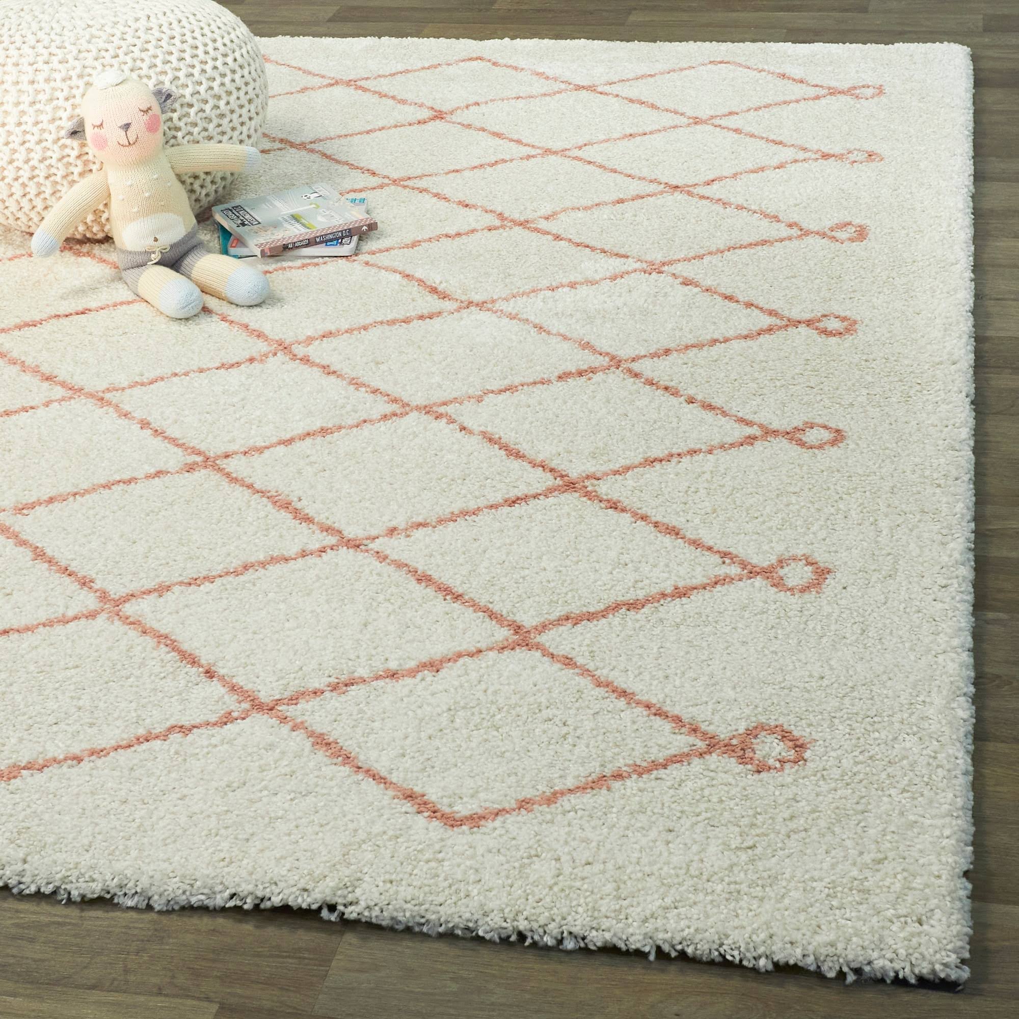 BALTA Mabelle Cream/Pink 8 ft. x 10 ft. Trellis Shag Area Rug