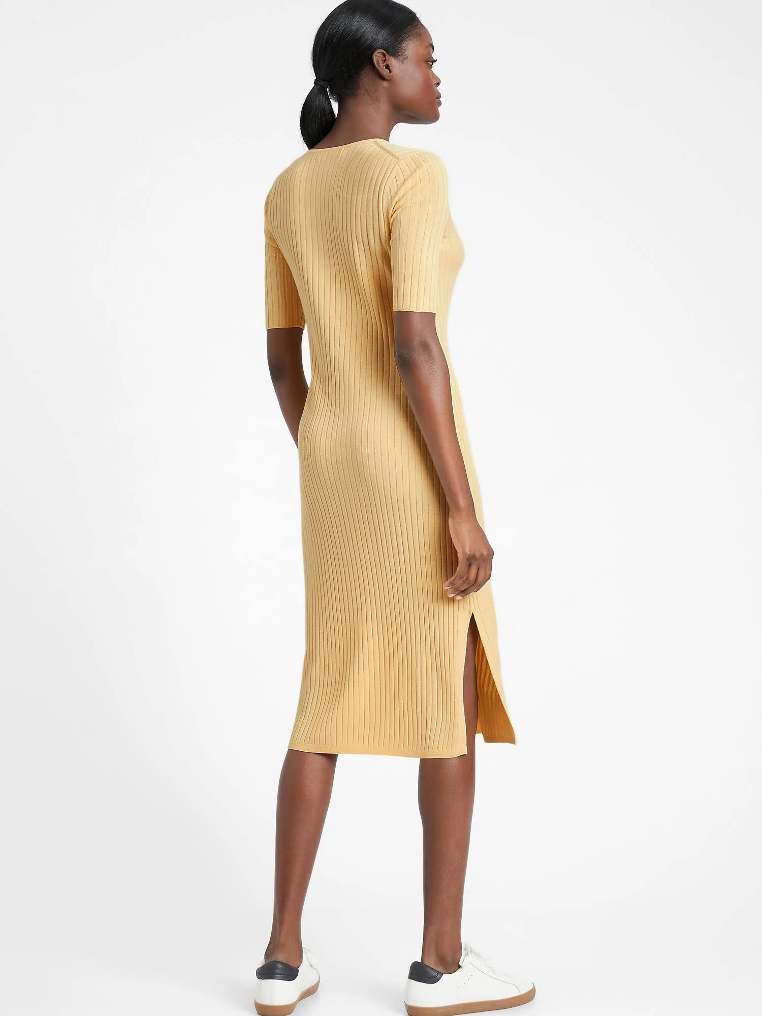 Banana Republic Women's Ribbed Sweater Dress Butter Cookie Tall Size XL