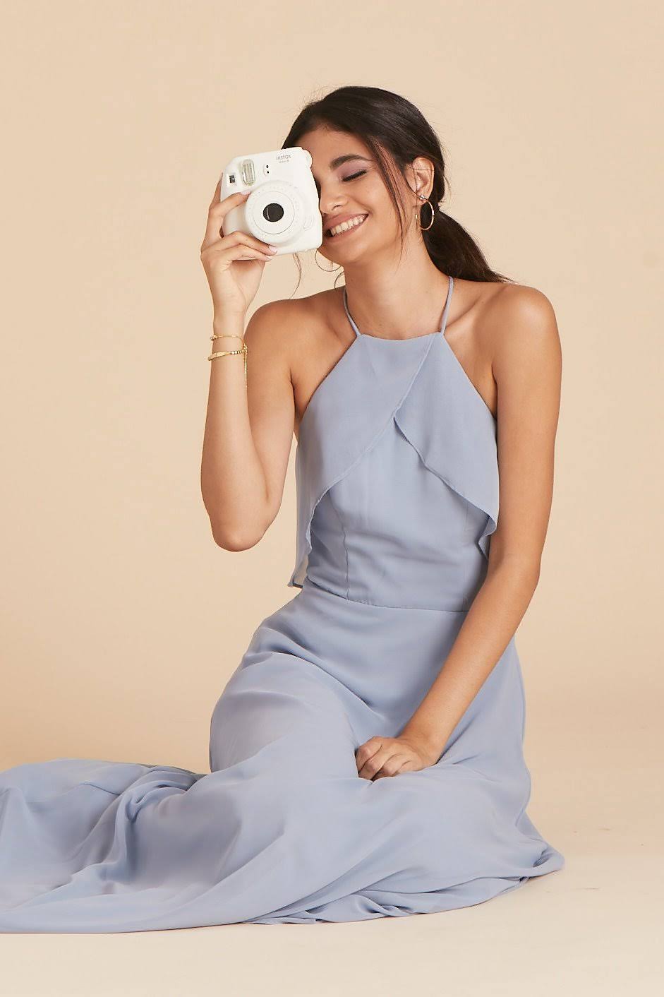 Birdy Grey Jules Chiffon Bridesmaid Dress in Dusty Blue L / Dusty Blue