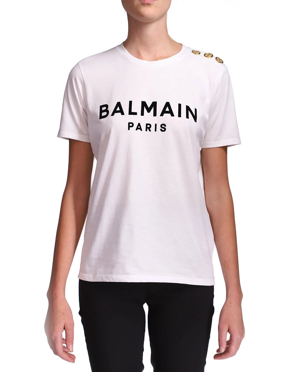 Balmain 3-Button Flocked Logo T-Shirt, Khaki, Women's, XL