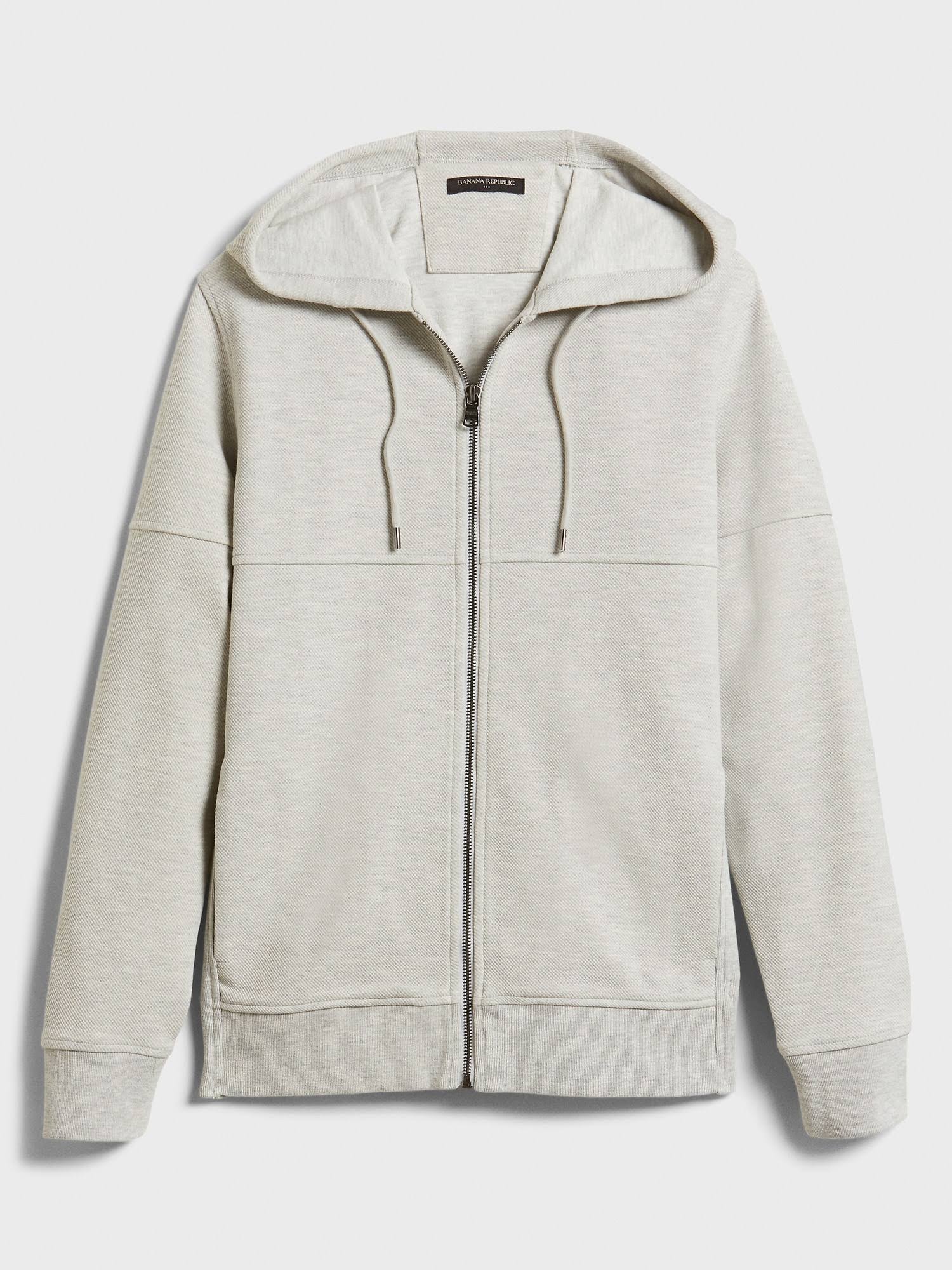 Banana Republic Factory Men's Twill Full Zip Hoodie Light Heather Grey Regular Size S