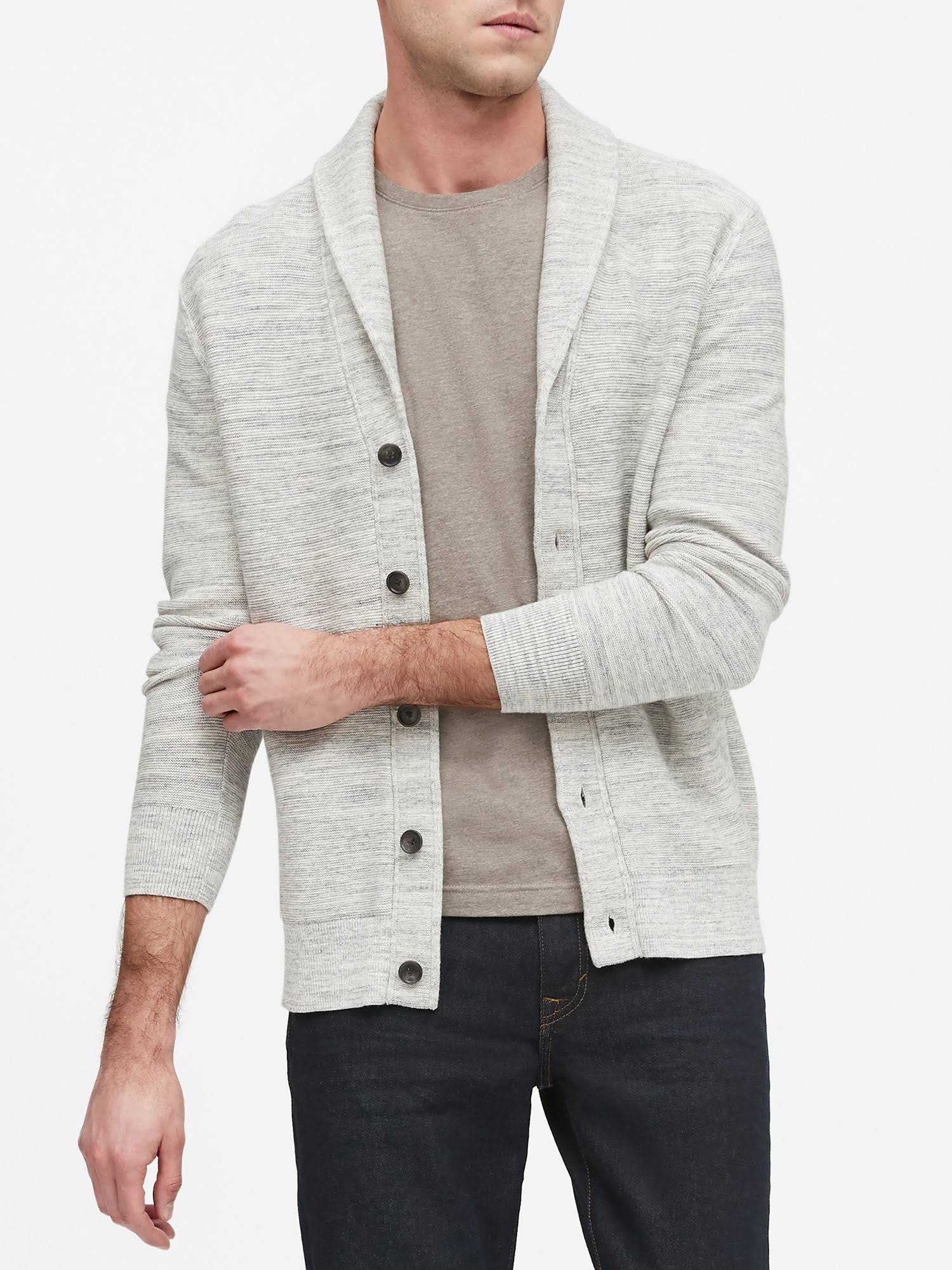 Banana Republic Men's Cotton Shawl-Collar Cardigan Sweater Charcoal Gray Size L