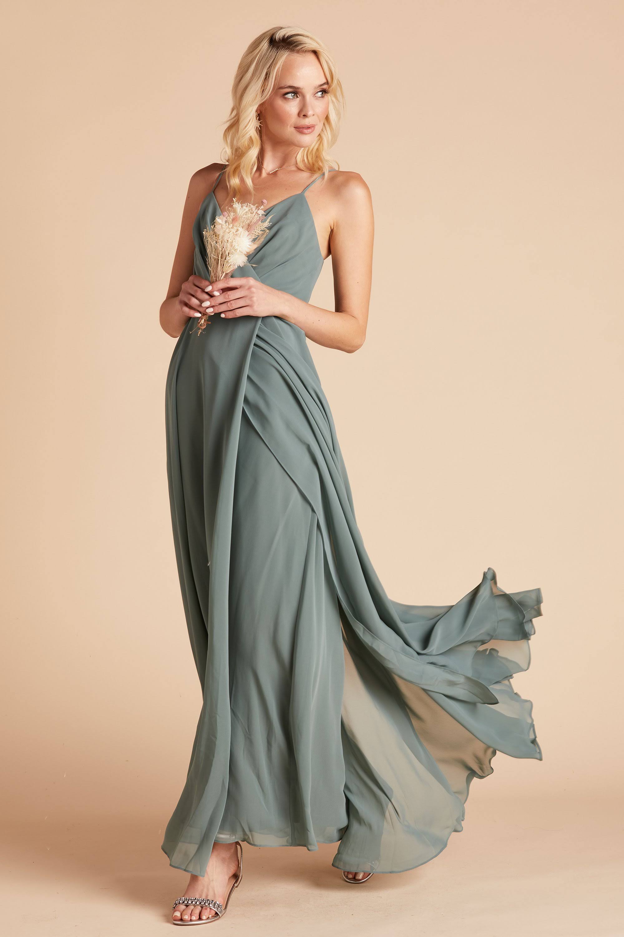 Birdy Grey Kaia Chiffon Bridesmaid Dress in Sea Glass L / Sea Glass