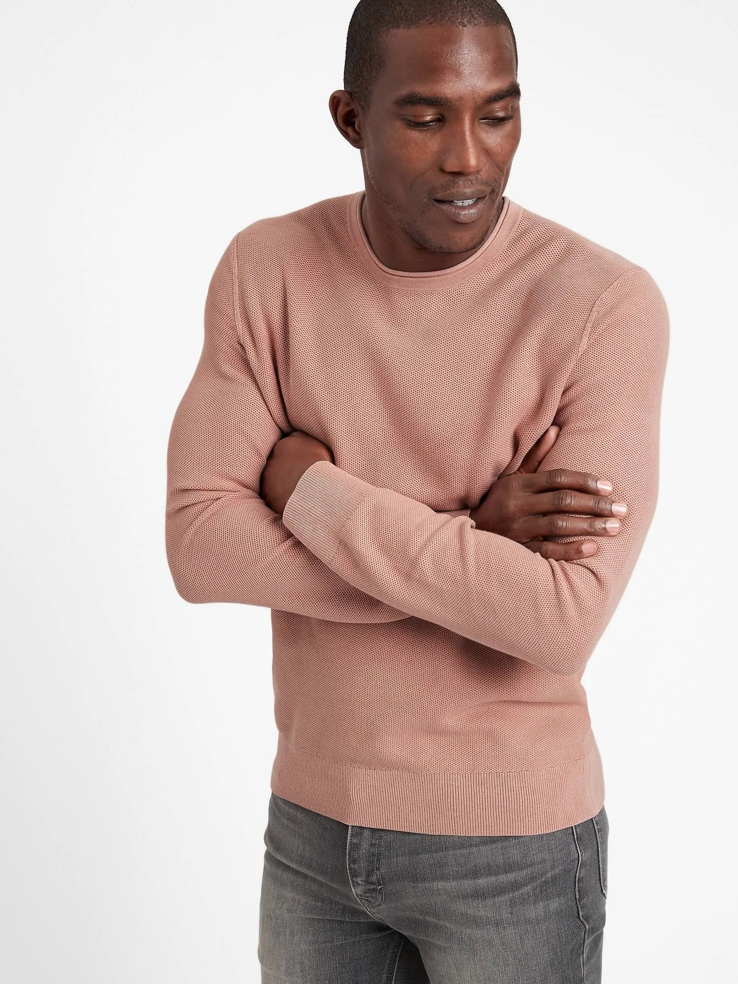 Banana Republic Men's Supima Waffle-Knit Sweater Paradise Pink Size M