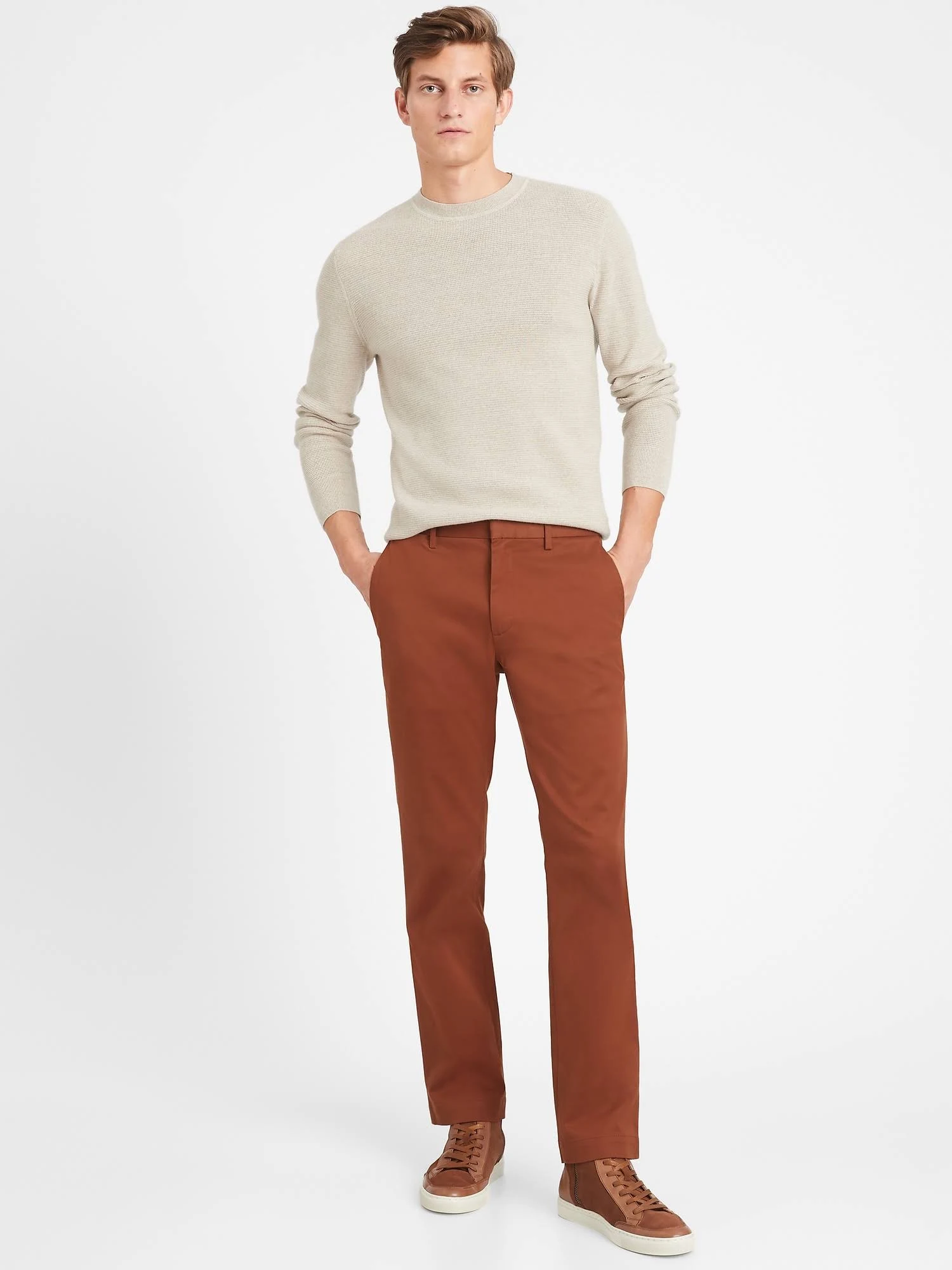 Banana Republic Men's Aiden Slim Rapid Movement Chino Pant Rust Brown Size 38W 30L