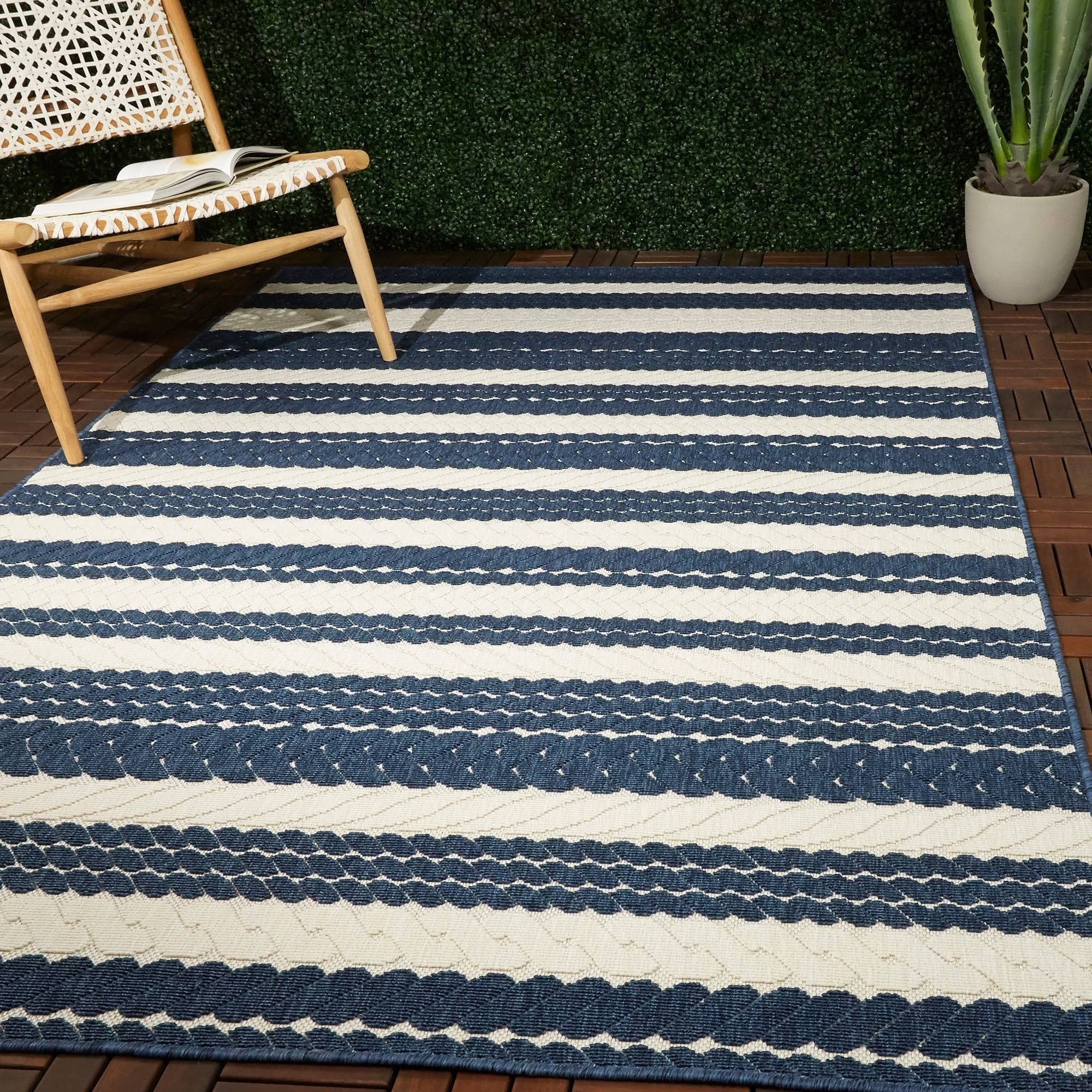 Balta Caldwell Navy 5 ft. x 7 ft. Nautical Stripe Indoor/Outdoor Area Rug, Blue