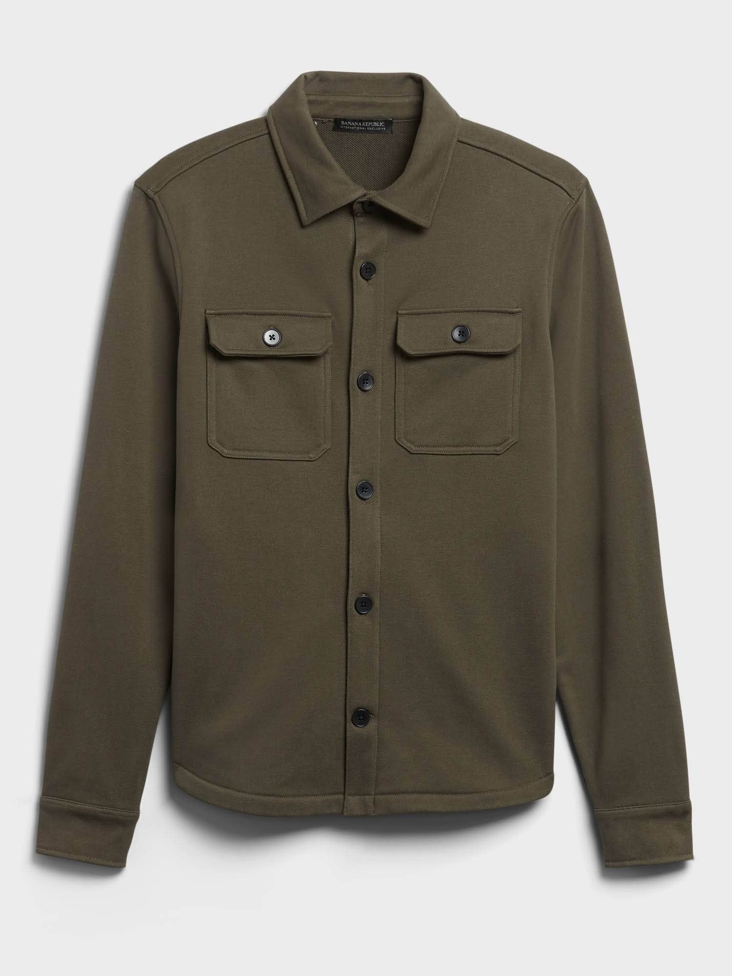 Banana Republic Men's French Terry Shirt Jacket Cargo Green Size M