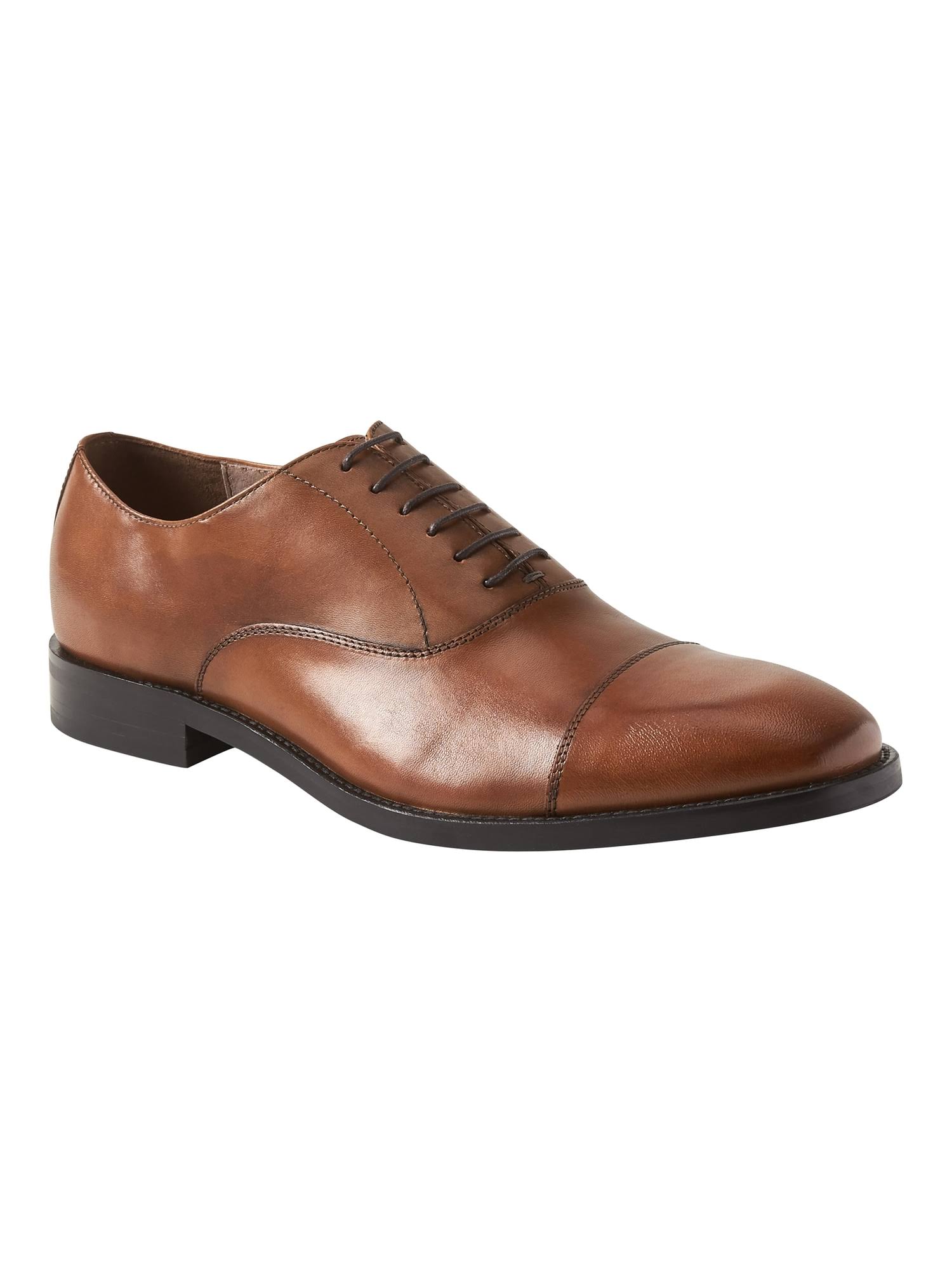 Banana Republic Men's Kevin Italian Leather Cap-Toe Oxford Cognac Size 10
