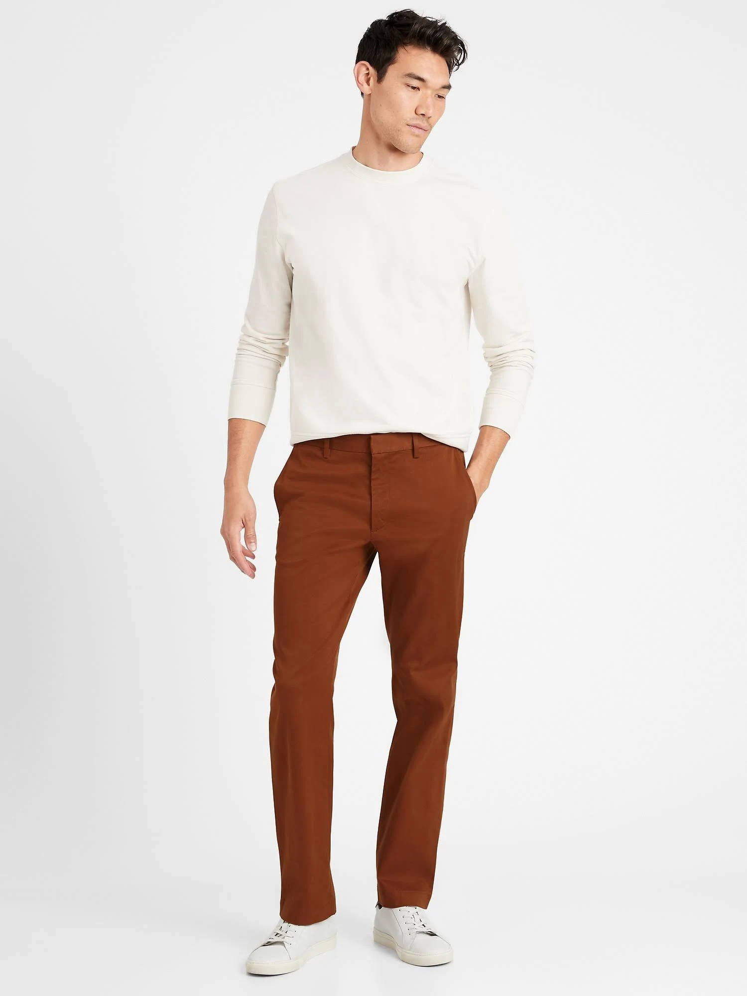 Banana Republic Men's Emerson Straight Rapid Movement Chino Pant Rust Brown Tall Size 35W 36L