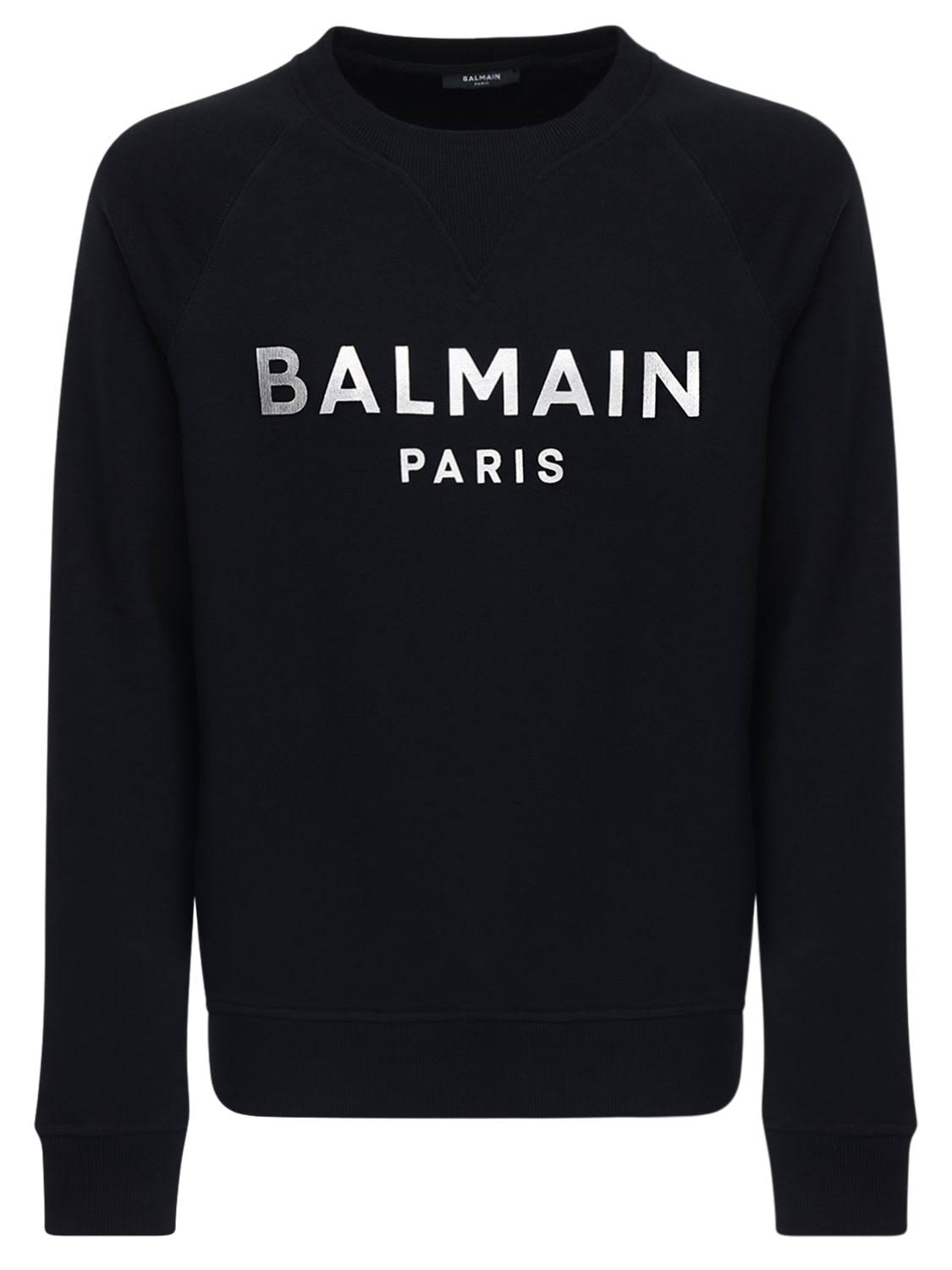 Balmain Logo Print Cotton Jersey Sweatshirt - Black - Sweatshirts