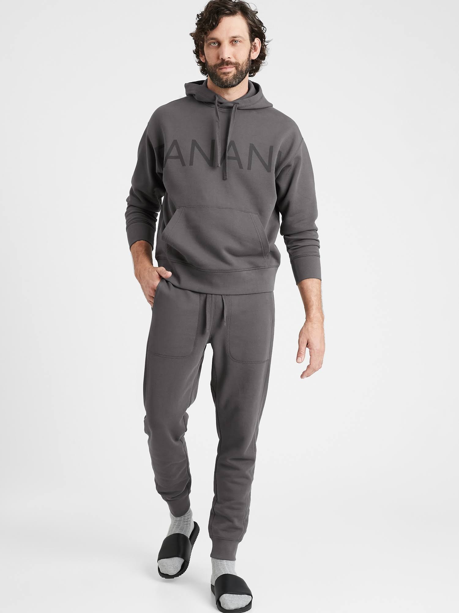Banana Republic Men's Organic French Terry Jogger Charcoal Gray Tall Size L