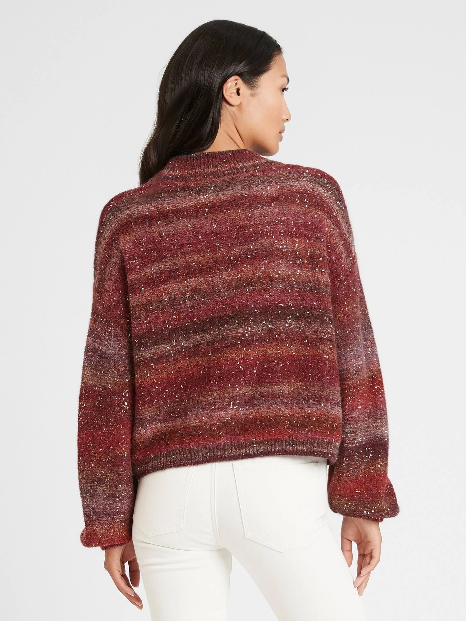 Banana Republic Women's Ombr?Sequin Cropped Sweater Red Galaxy Size Xs