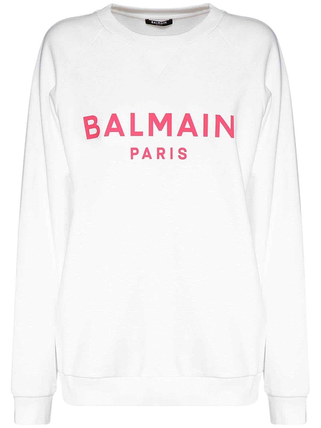 Balmain Logo Printed Cotton Sweatshirt - White - Sweatshirts