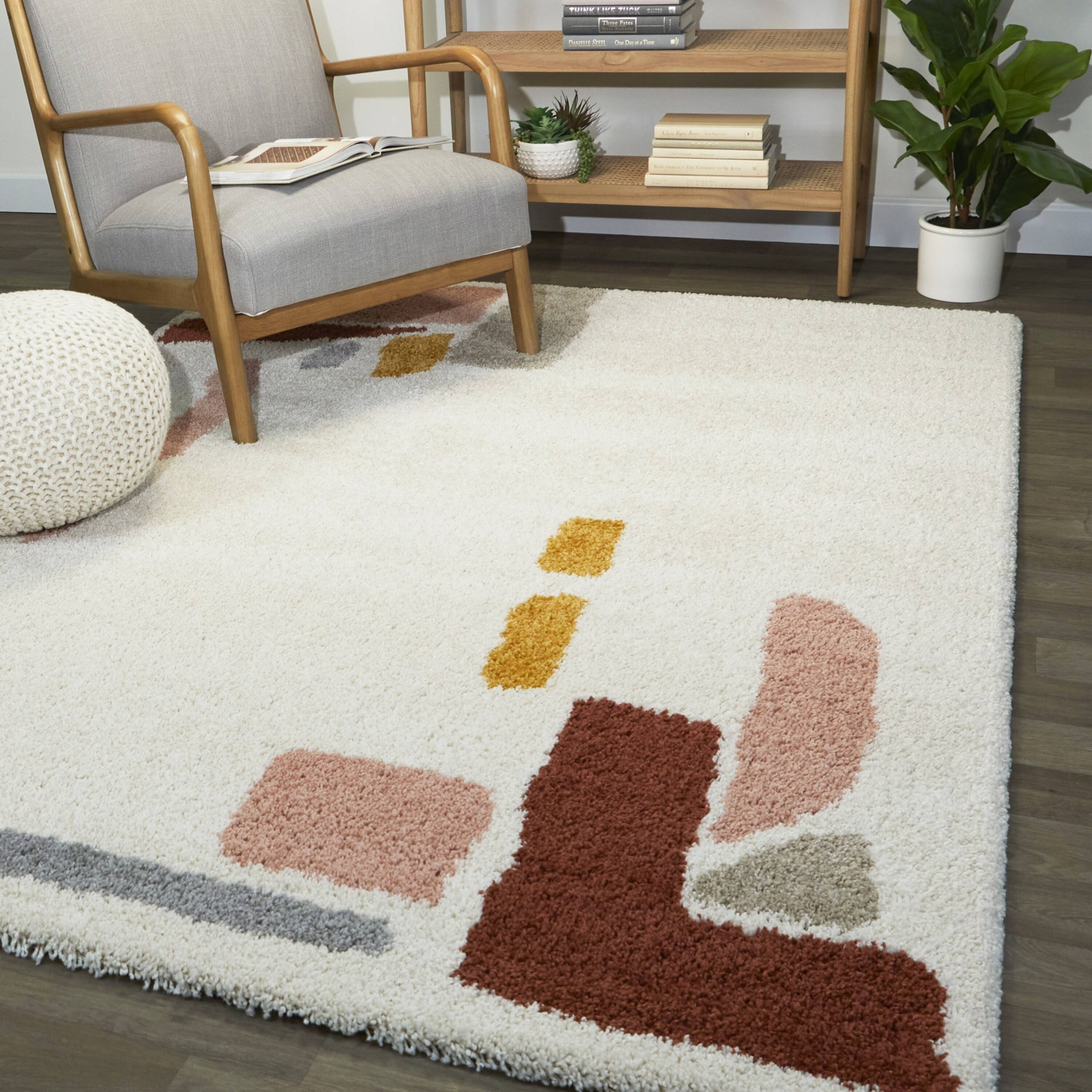 Botello Abstract Shag Area Rug - 5&3x22 x 7& - Rust