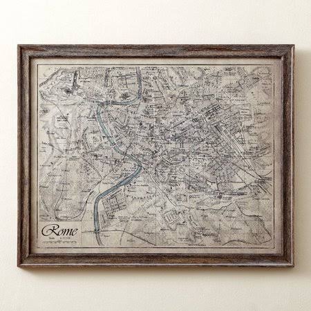 &Sepia Rome Map& Picture Frame Painting