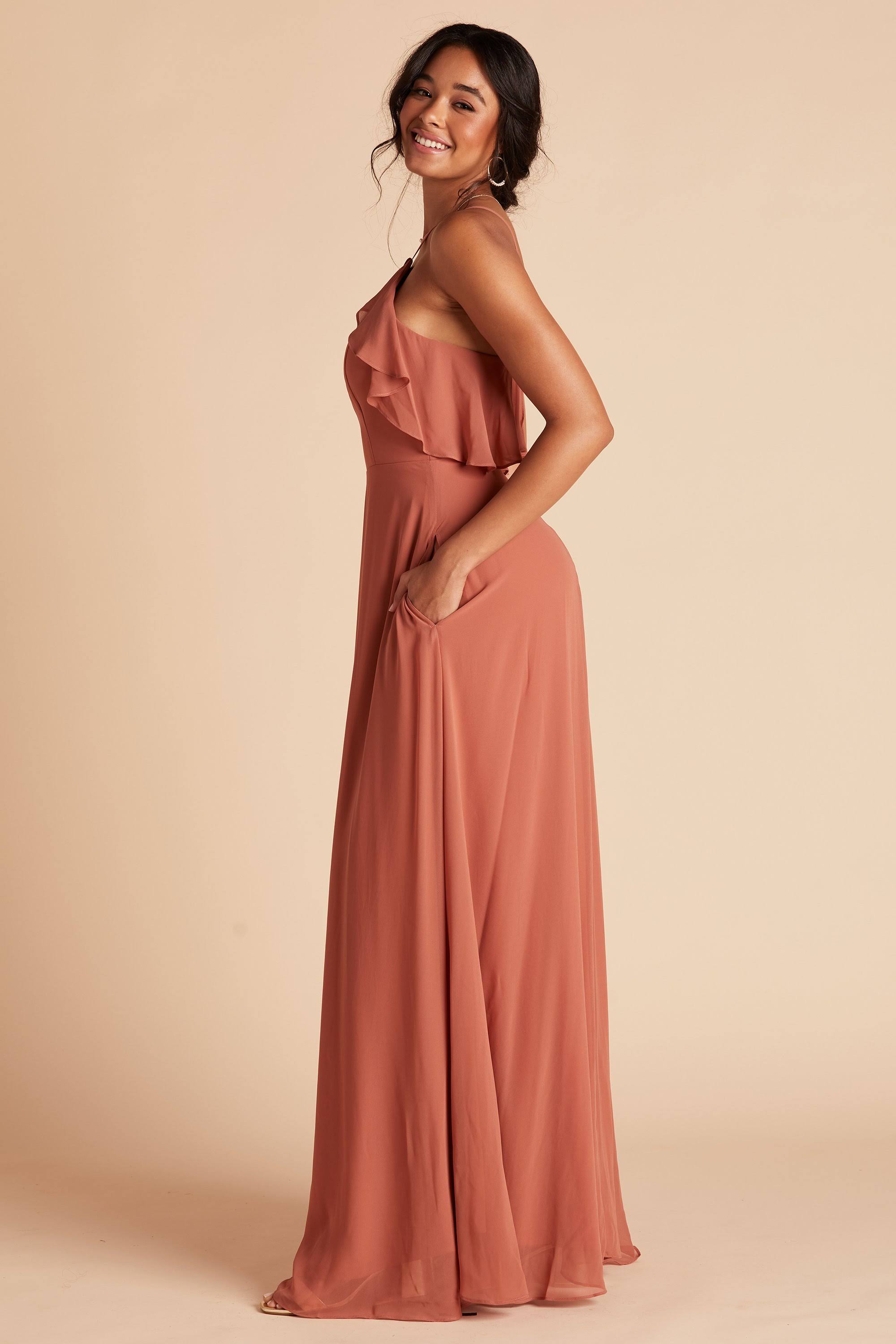 Birdy Grey Jules Chiffon Bridesmaid Dress in Terracotta L / Terracotta
