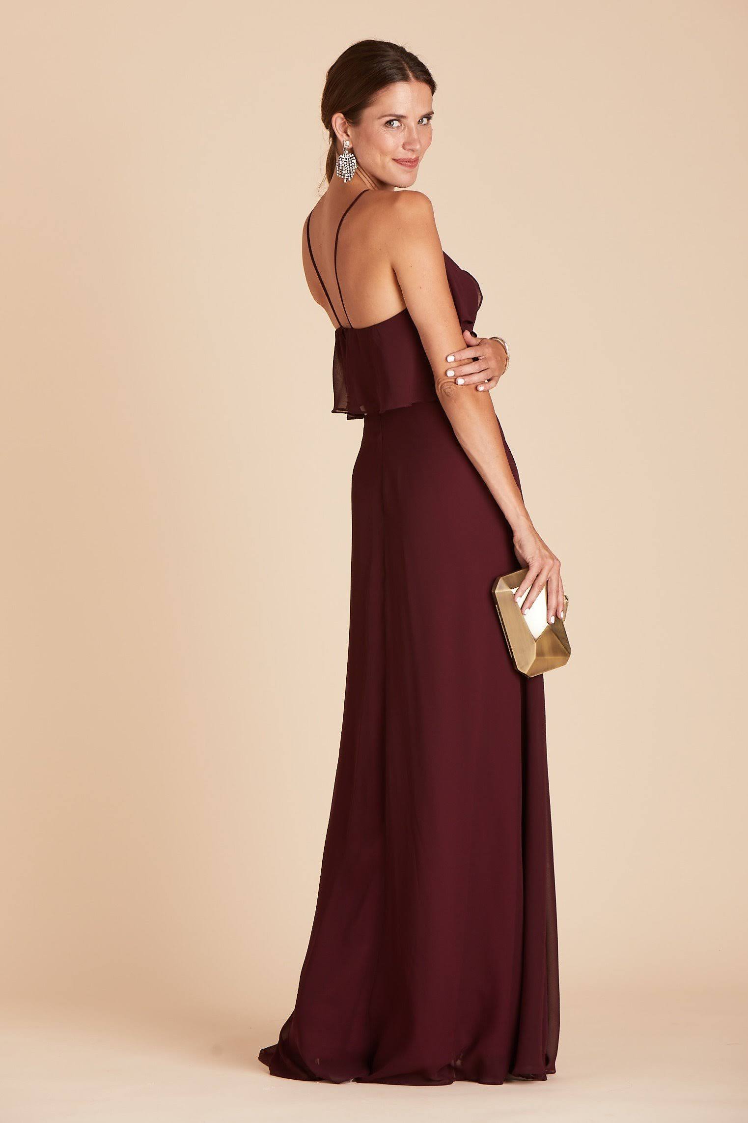 Birdy Grey Jules Chiffon Bridesmaid Dress in Cabernet S / Cabernet