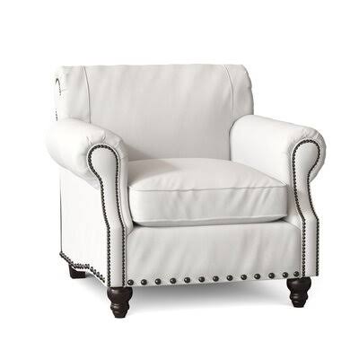 Landry 40x22 Wide Down Cushion Armchair Birch Lane Body Fabric: Classic Bleach White, Nailhead Detail: Old Gold Spotted