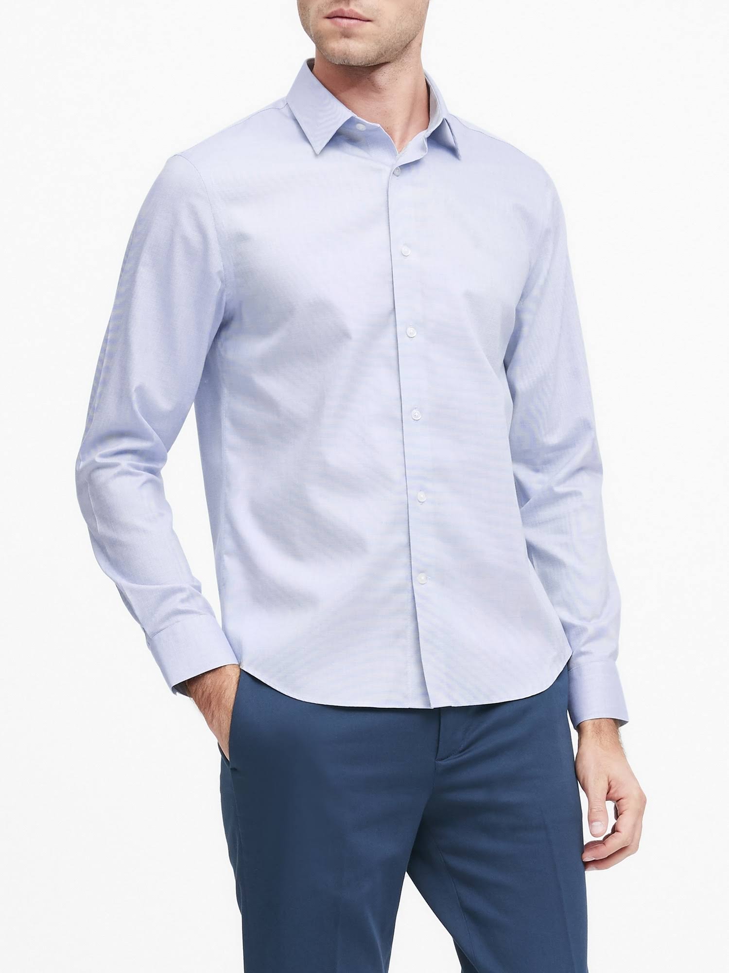 Banana Republic Men's Untucked Slim-Fit Non-Iron Dress Shirt Basic Blue Size Xs