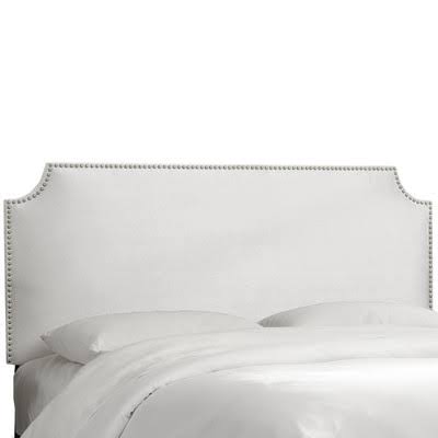 Willa Arlo Interiors Alamak Velvet Notched Nail Button Upholstered Panel Headboard Size: Queen, Upholstery: Velvet White