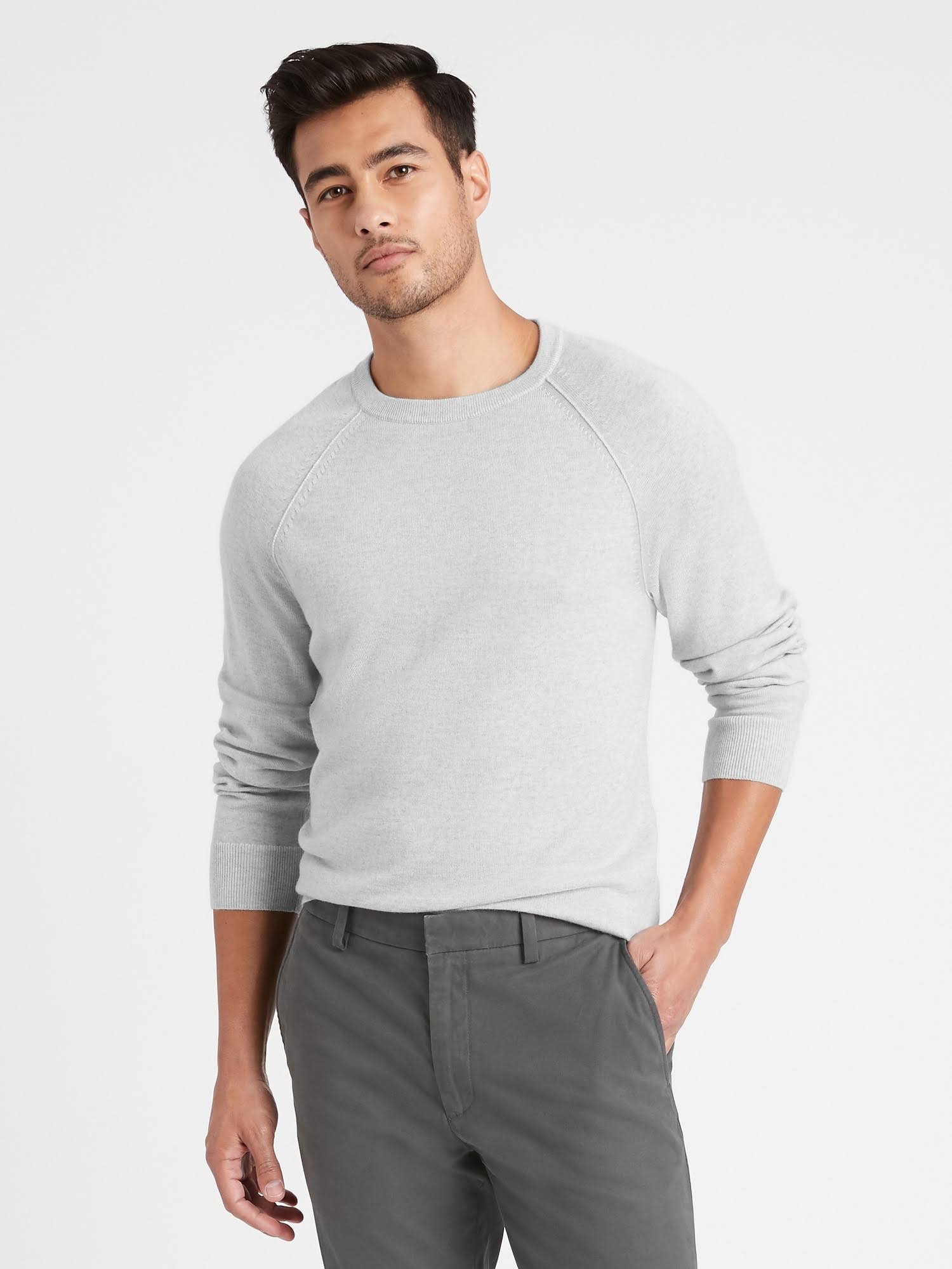 Banana Republic Men's Italian Merino Crew Sweater-Neck Sweater Pale Gray Size S