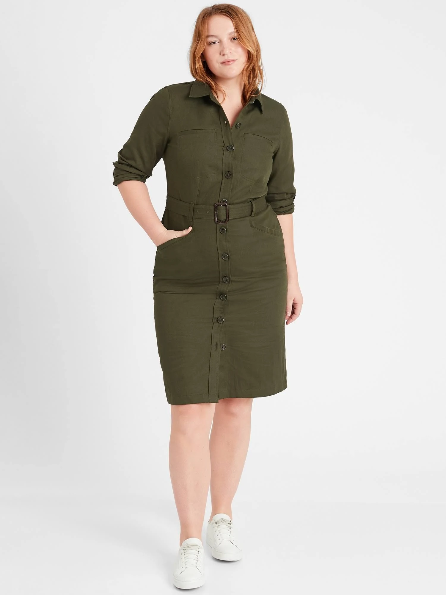 Banana Republic Women's Heritage Cotton-Linen Bahia Dress Adventure Green Size 4