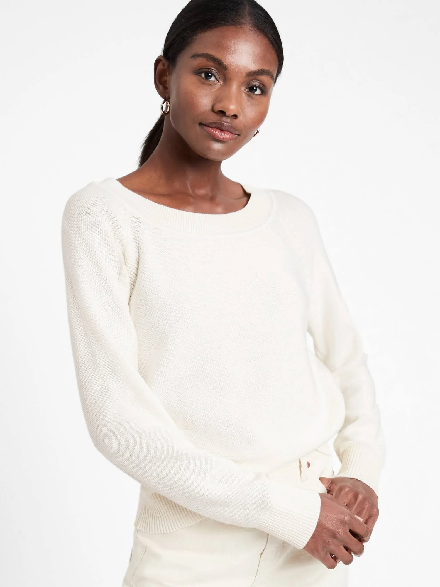 Banana Republic Women's Organic Cotton Scoop-Neck Sweater White Size XXL