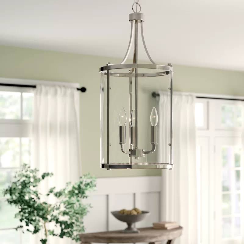 3 - Light Lantern Cylinder Pendant Finish Polished Nickel