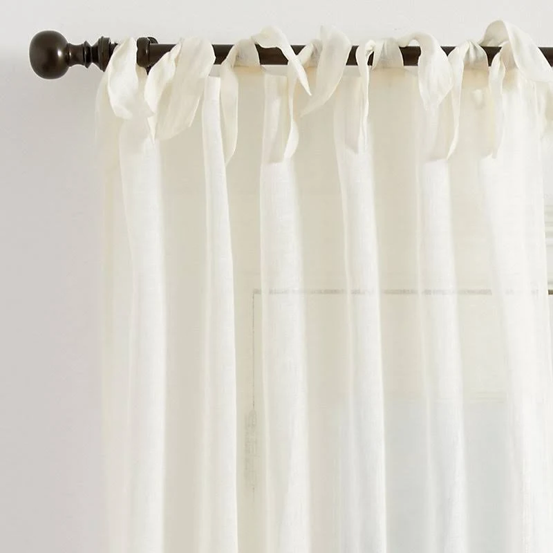Linen Sheer Tie Top Drapery Panel White 96 inch - Ballard Designs
