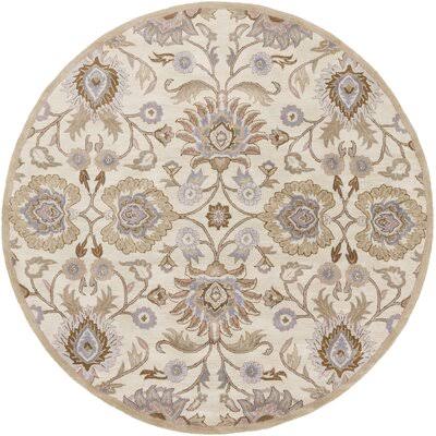Phoebe Floral Handmade Tufted Wool Cream/Camel Area Rug Birch Lane Heritage Rug Size: Round 4&
