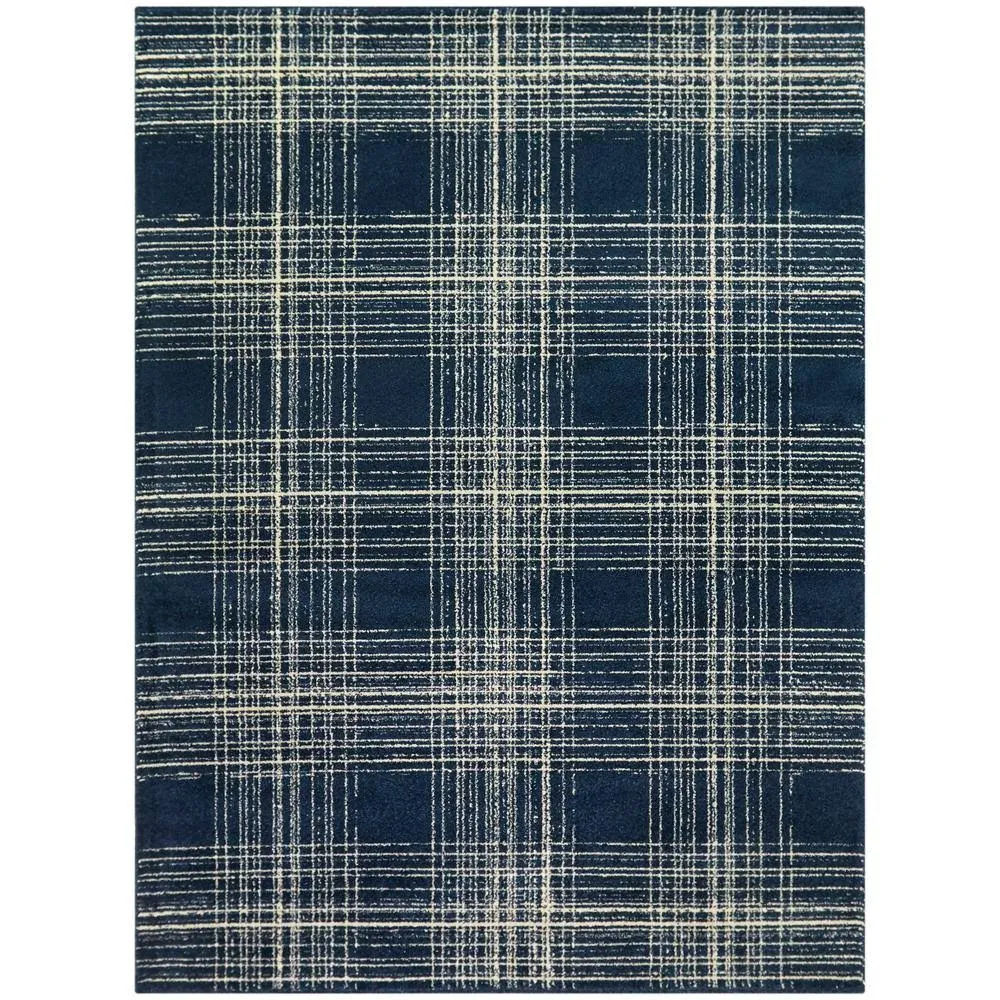 Balta Adler Navy 8 ft. x 10 ft. Distressed Plaid Area Rug, Blue