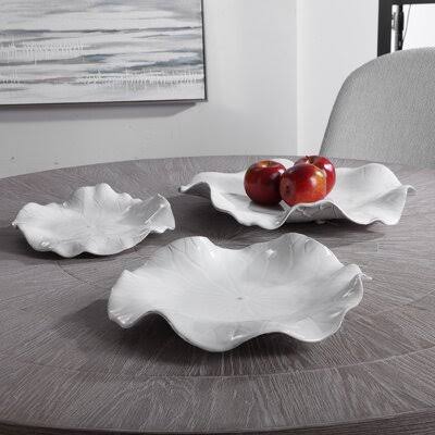 3 Piece Ceramic Flowers Wall Decor Set Birch Lane Color: White