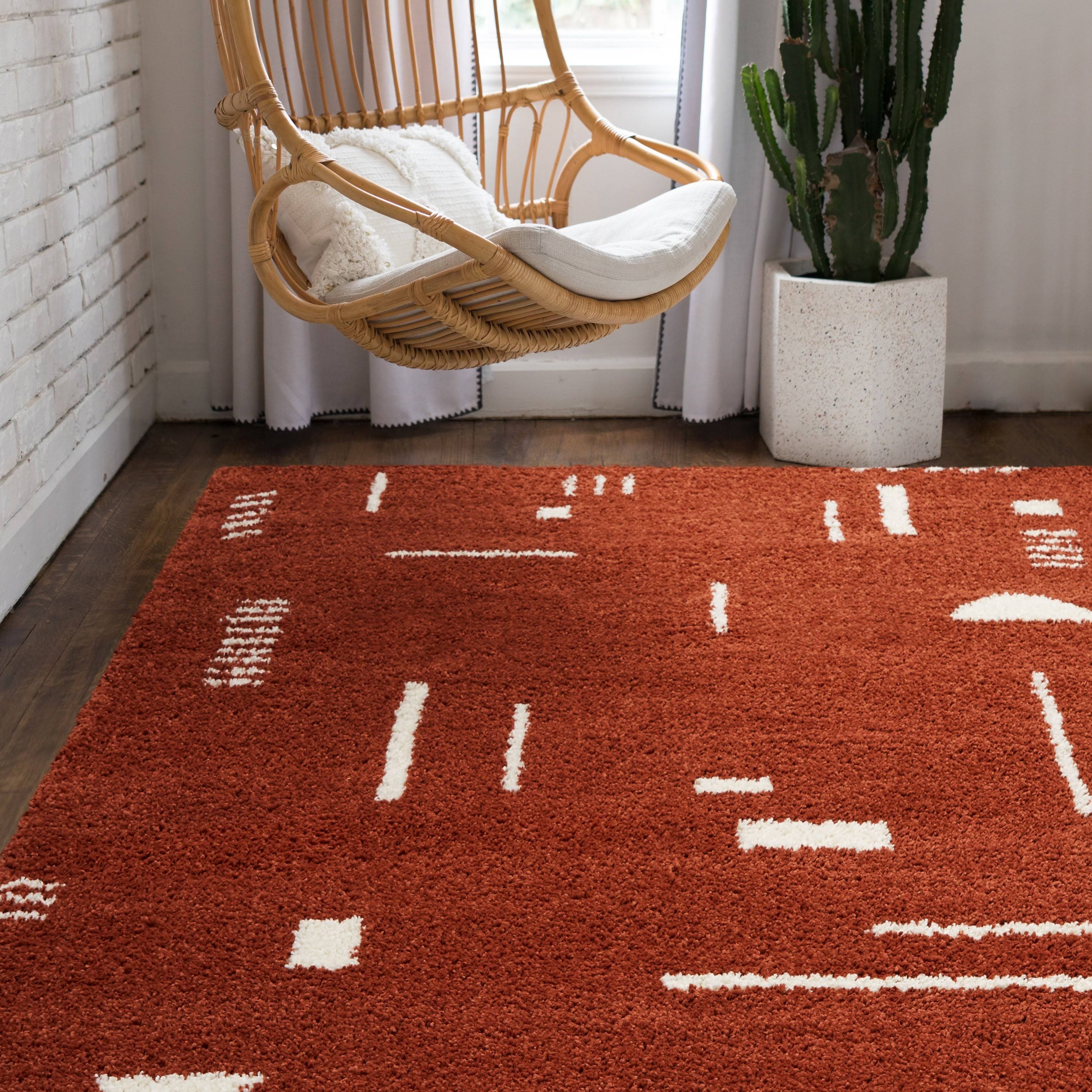 Carson Carrington Islinge Tribal Moroccan Shag Area Rug - 6&7x22 x 9& - White/Rust