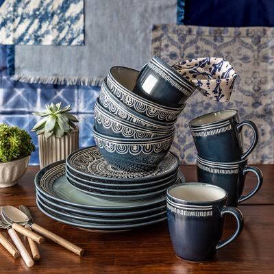 Jayda 16 Piece Dinnerware Set, Service for 4 Mistana Color: Teal