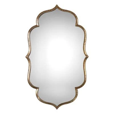 House of Hampton Traditional Lightly Antiqued Metallic Gold Wall Mirror