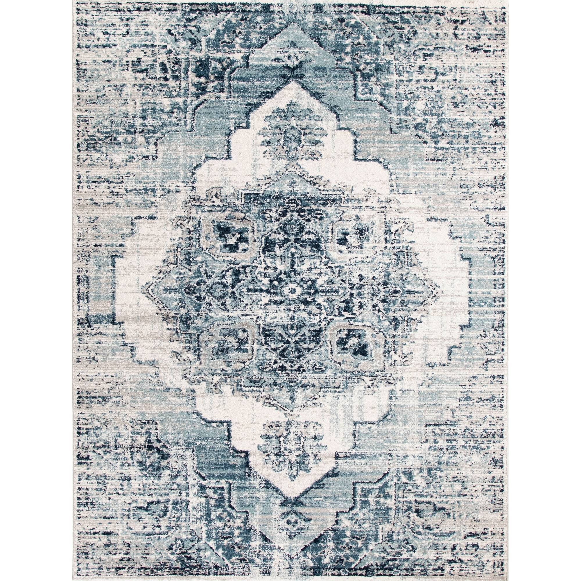 Amal Distressed Persian Medallion Area Rug - 2&7x22 x 7& Runner - Teal