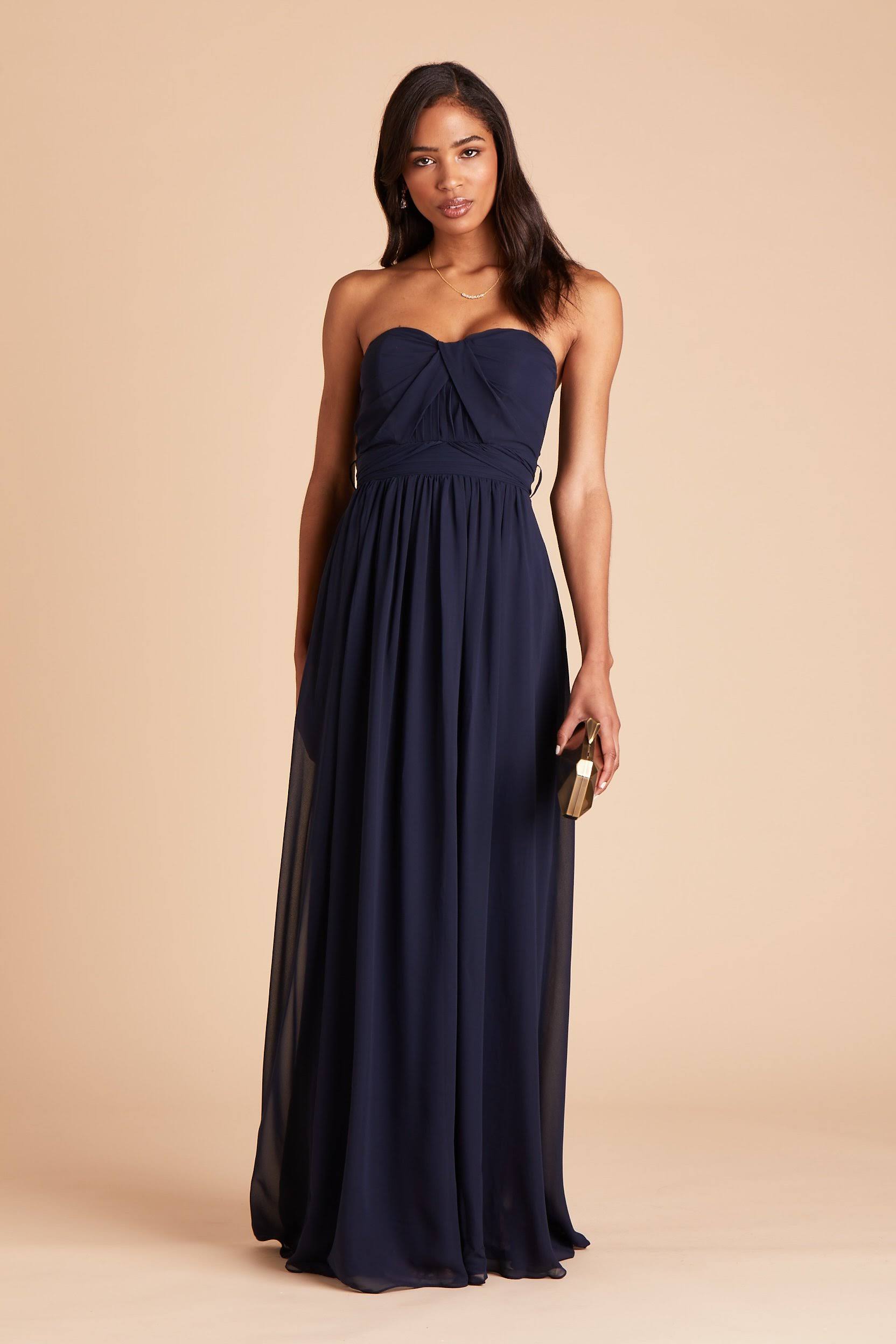 Grace Convertible Chiffon Bridesmaid Dress in Navy XL / Navy / No Slit