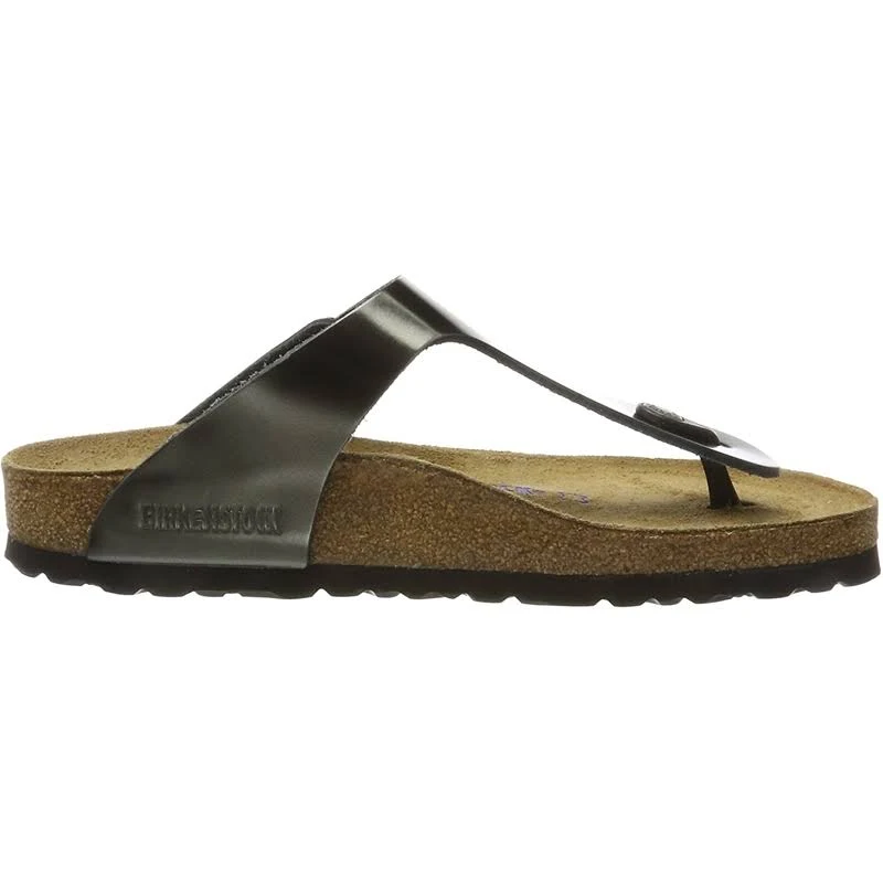 Birkenstock Gizeh Natural Leather Soft Footbed Sandals - Metallic Anthracite