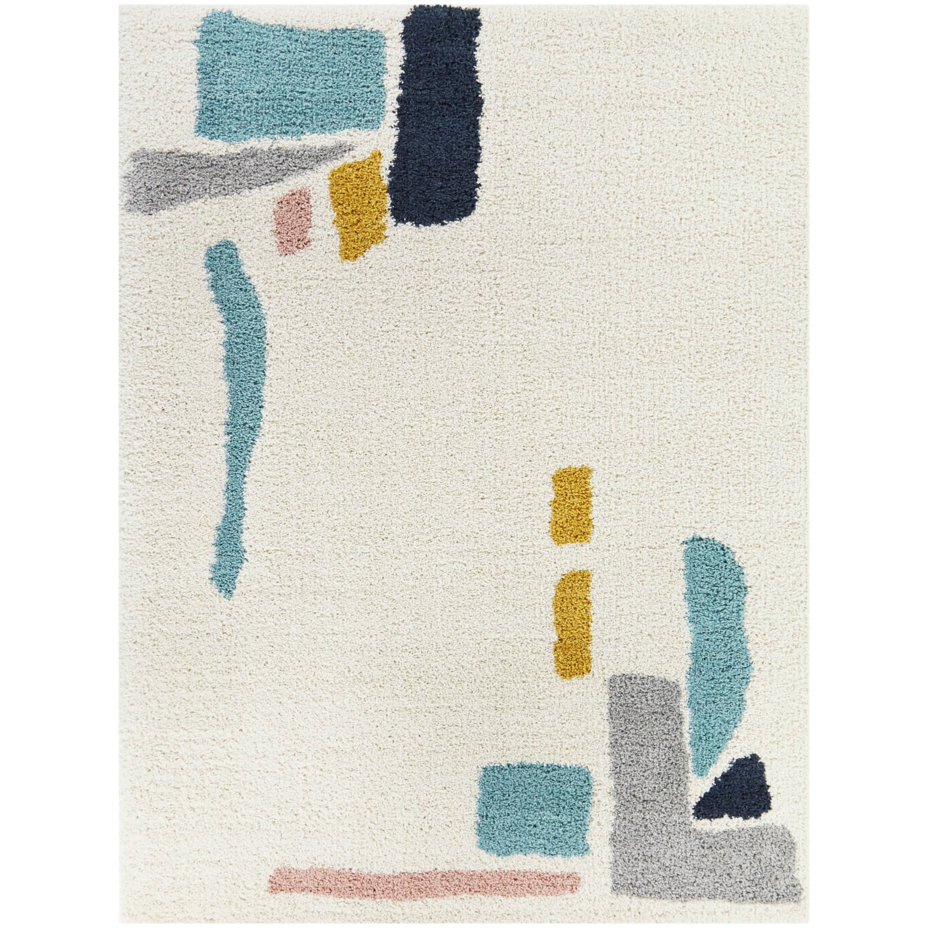 Botello Abstract Shag Area Rug - 5&3x22 x 7& - Blue