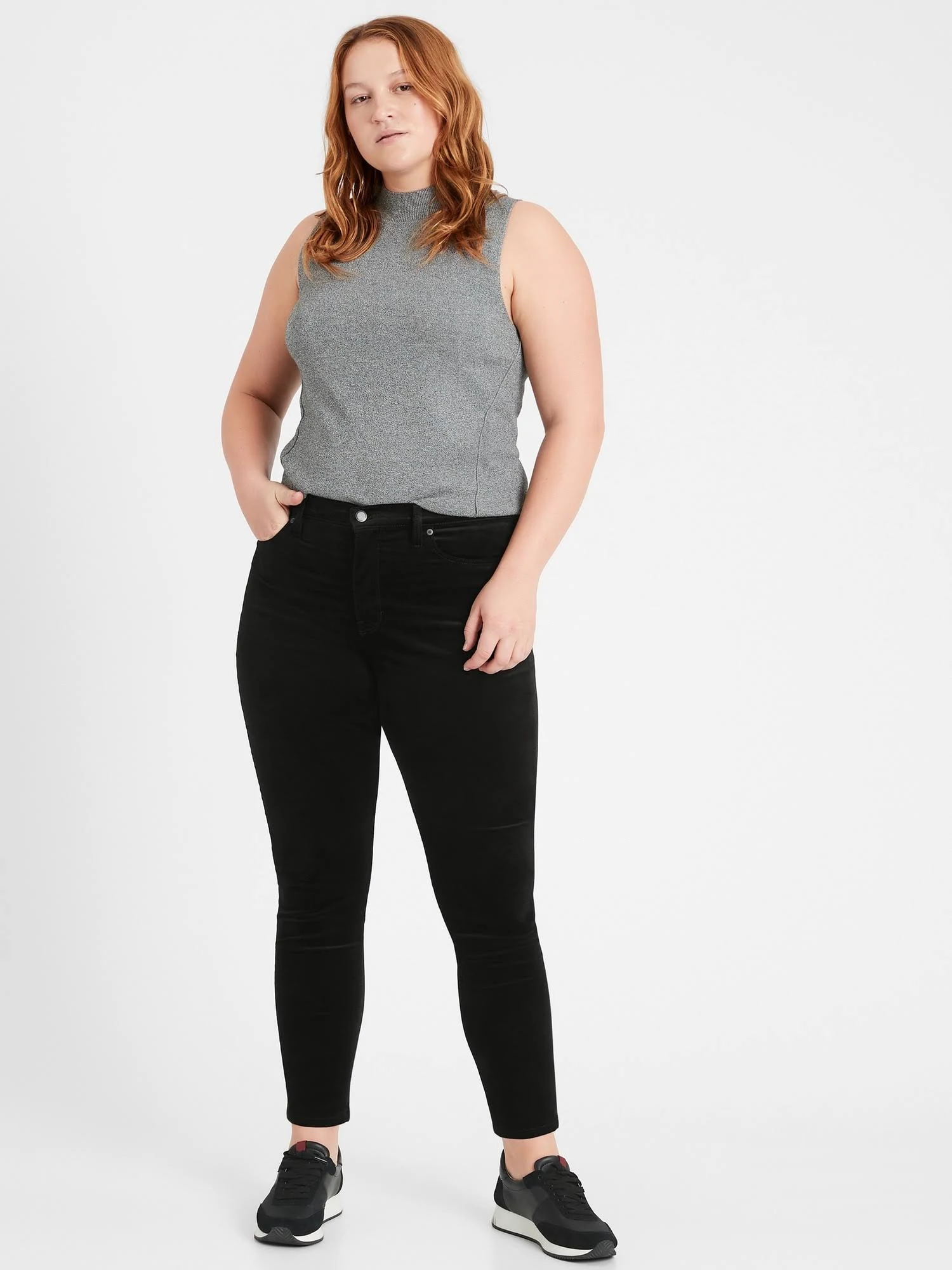 Banana Republic Women's Mid-Rise Skinny Velvet Pant Black Size 32 Regular
