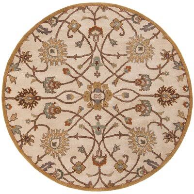 Arden Floral Handmade Tufted Wool Khaki/Brown Area Rug Birch Lane Rug Size: Round 4&