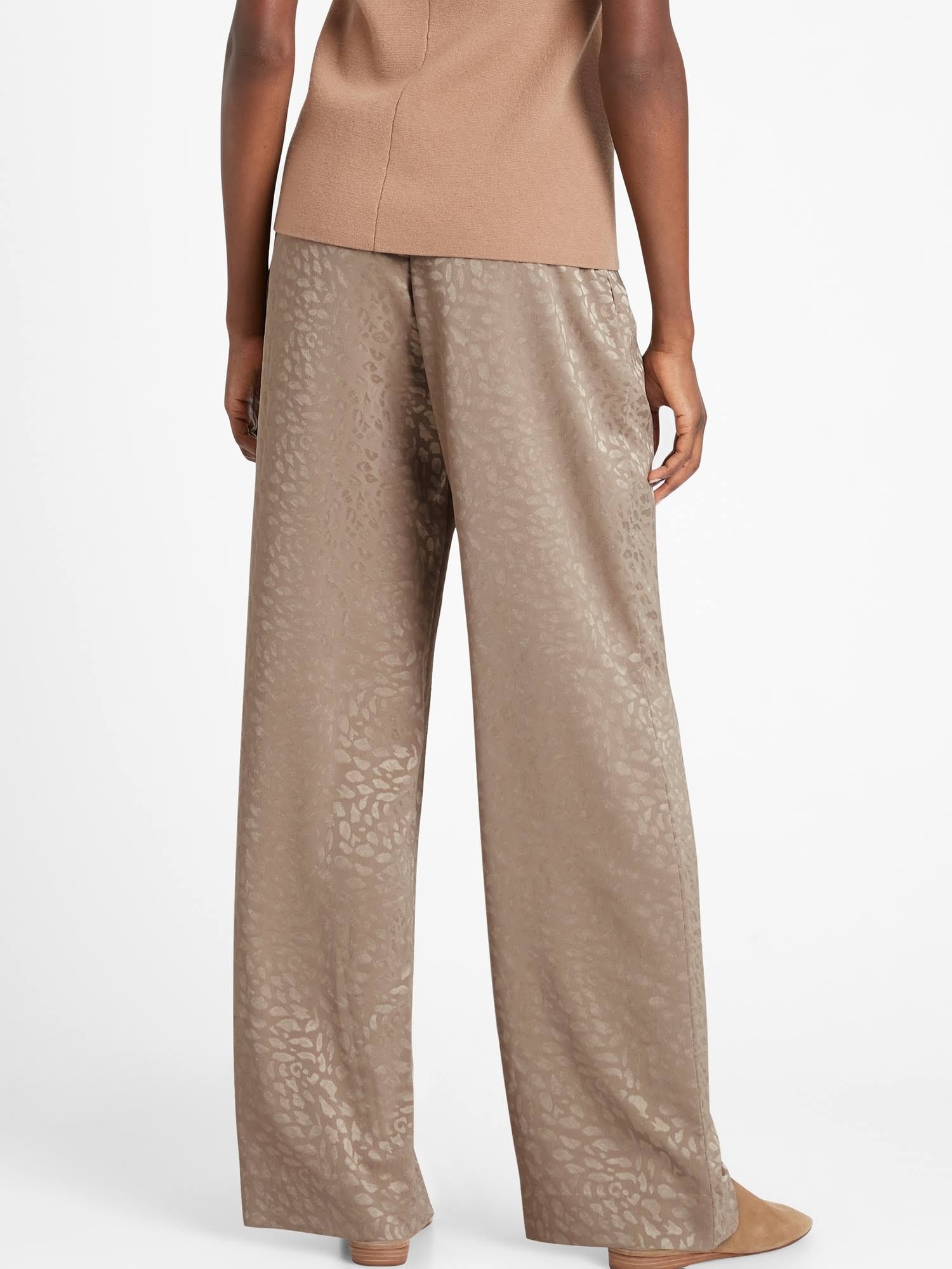Banana Republic Women's Wide-Leg Satin Pull-On Pant Leopard Print Fresh Taupe Size XXL
