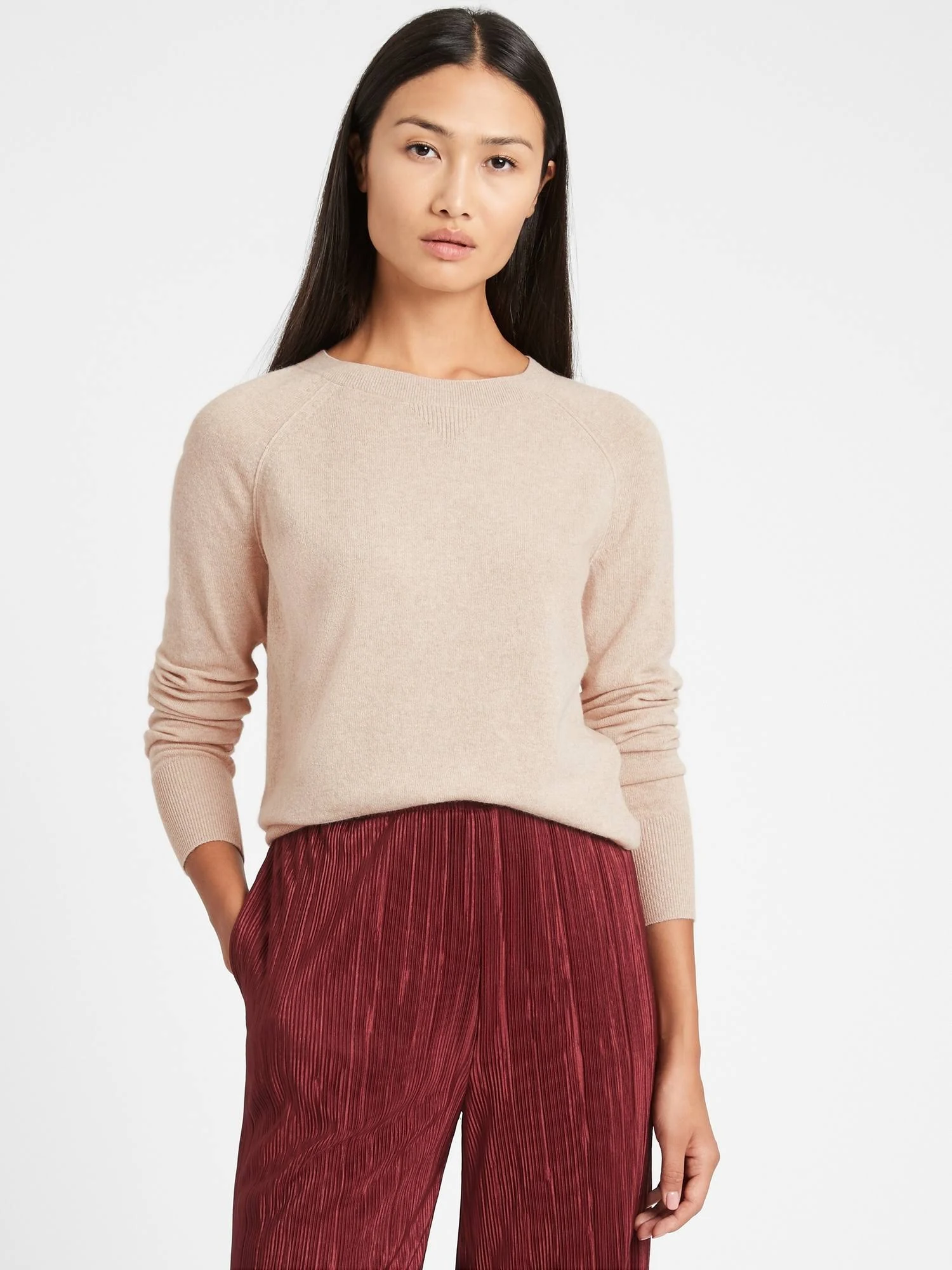 Banana Republic Women's Italian Wool-Blend Cropped Sweater Sand Beige Size XL