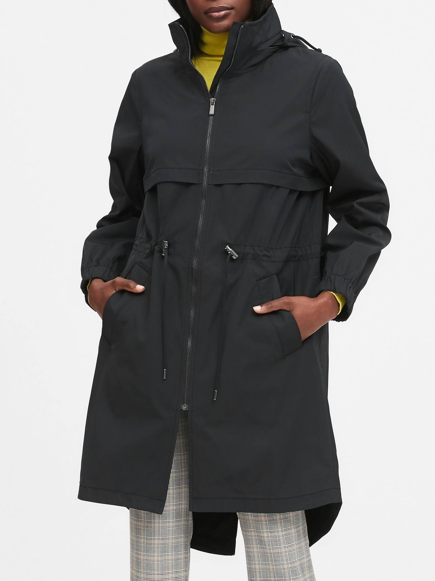 Banana Republic Women's Water-Repellent Long Rain Jacket Black Size M