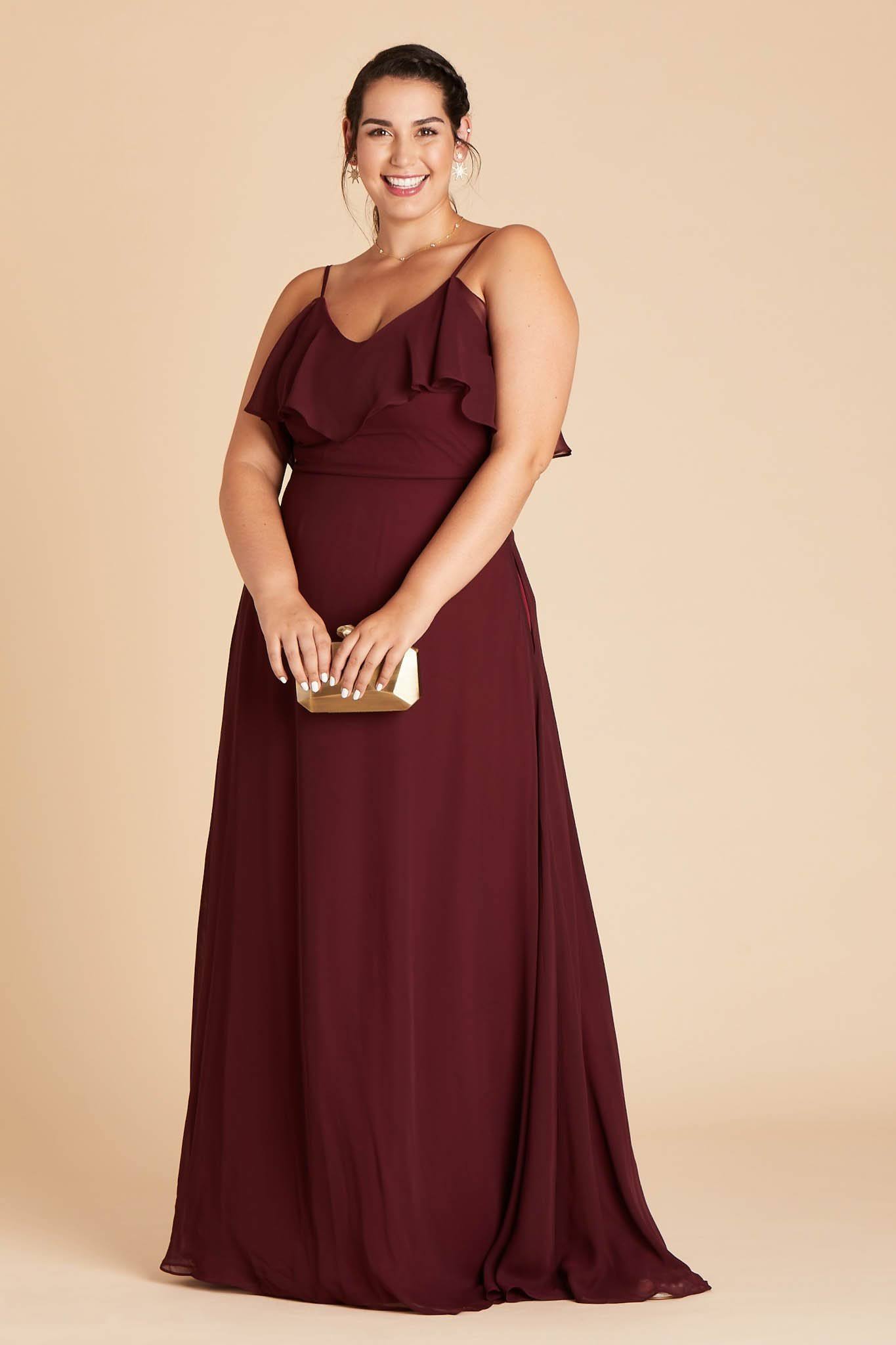 Birdy Grey Jane Plus Size Convertible Chiffon Bridesmaid Dress in Cabernet 3X / Cabernet / No Slit
