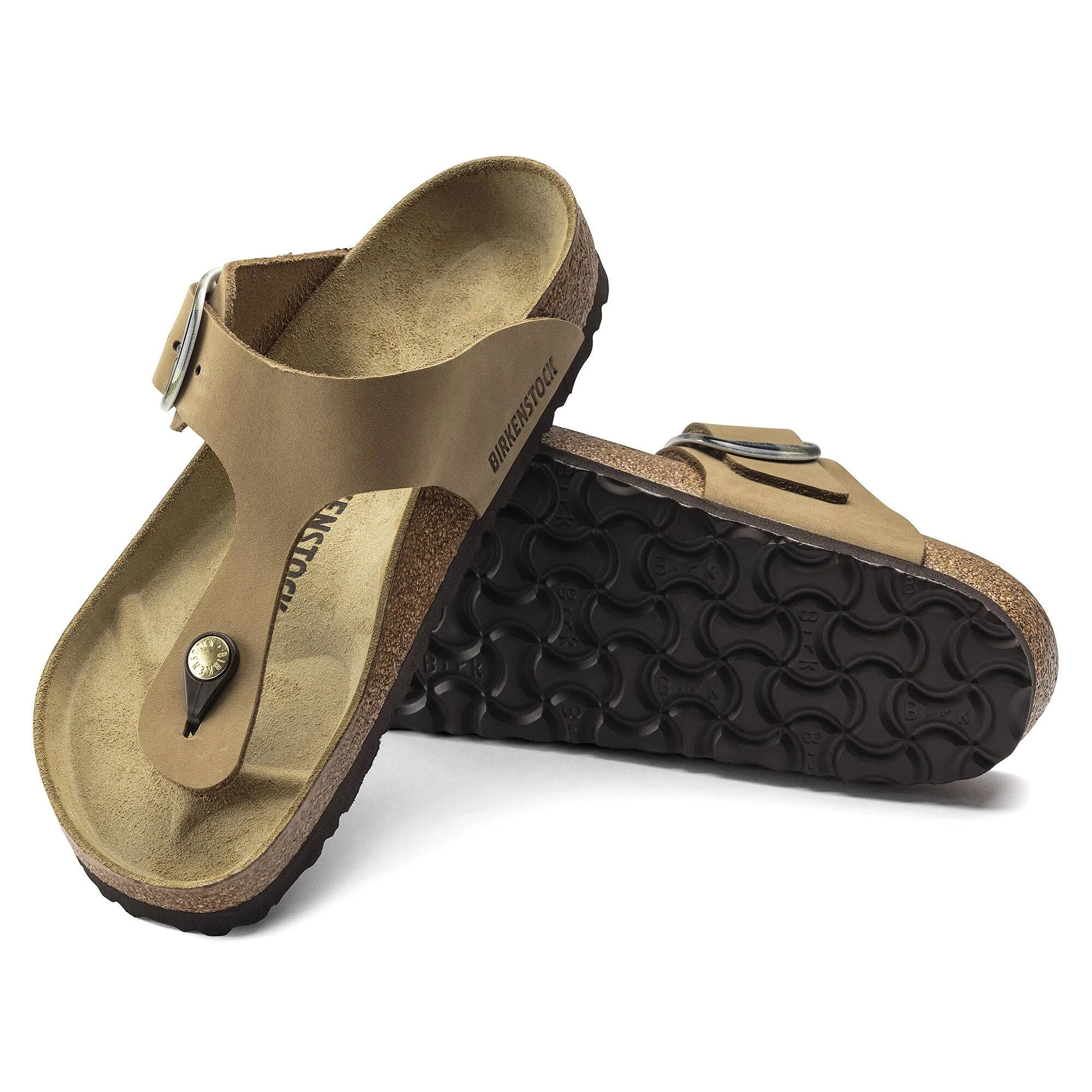Birkenstock Gizeh Big Buckle Nubuck Leather Mud Green Thong Sandals