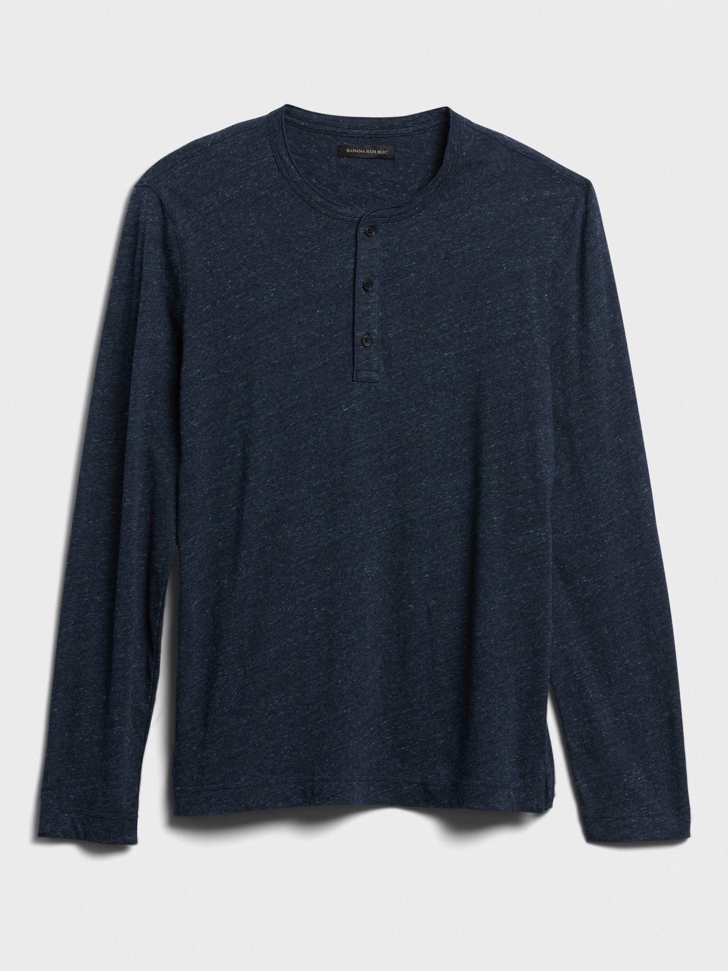 Banana Republic Men's Organic Cotton Henley T-Shirt Dark Blue Heather Size M