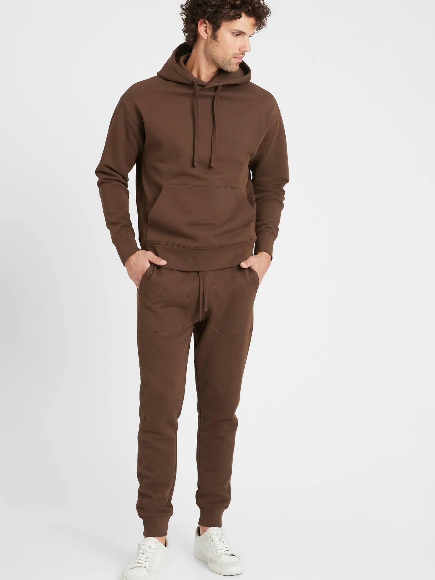 Banana Republic Men's Organic French Terry Hoodie Chocolate Stout Size S