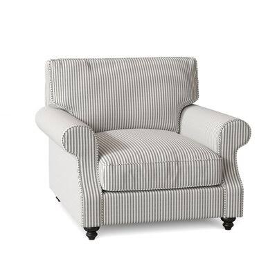 Huxley 39x22 Wide Down Cushion Armchair Birch Lane Body Fabric: Cruise Adrift, Leg Color: Black Walnut