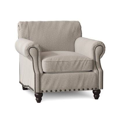 Landry 40x22 Wide Down Cushion Armchair Birch LANE? Body Fabric: Sustain Dursky Linen, Nailhead Detail: Old Gold Spotted
